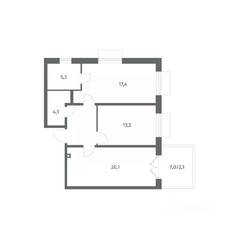 ЖК «Парусная 1», планировка 2-комнатной квартиры, 69.00 м²
