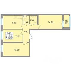 ЖК «Рождественский квартал», планировка 3-комнатной квартиры, 66.59 м²