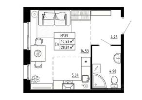 МЖК «Аннино Сити», планировка студии, 29.00 м²