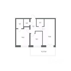 ЖК «NEWПИТЕР», планировка 2-комнатной квартиры, 66.16 м²