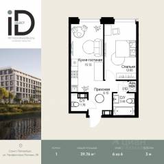 ЖК «ID Petrogradskaya», планировка 1-комнатной квартиры, 39.76 м²