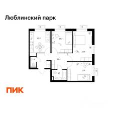 ЖК «Люблинский парк», планировка 3-комнатной квартиры, 72.40 м²