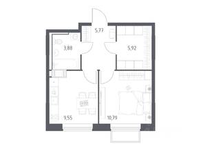 ЖК «Томилино Парк», планировка 1-комнатной квартиры, 35.40 м²