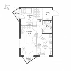 ЖК «Sokolinn Park», планировка 2-комнатной квартиры, 52.80 м²