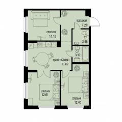 ЖК «ID Murino III», планировка 3-комнатной квартиры, 63.24 м²