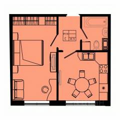 ЖК «Pixel», планировка 1-комнатной квартиры, 38.70 м²