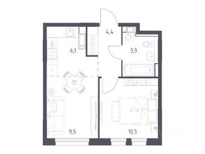ЖК «Мытищи Парк», планировка 1-комнатной квартиры, 33.60 м²