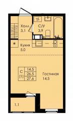 ЖК «Новая страница», планировка студии, 27.60 м²