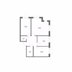 ЖК «Парусная 1», планировка 3-комнатной квартиры, 77.00 м²