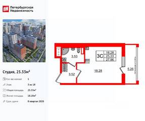 ЖК «Город звезд», планировка студии, 25.33 м²