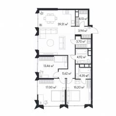 ЖК «1-й Нагатинский», планировка 3-комнатной квартиры, 111.70 м²