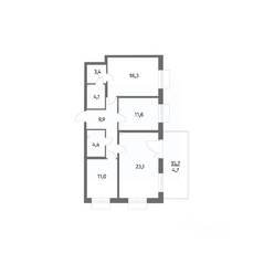ЖК «Парусная 1», планировка 3-комнатной квартиры, 91.00 м²