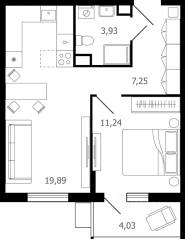 ЖК «Десятка», планировка 2-комнатной квартиры, 43.70 м²