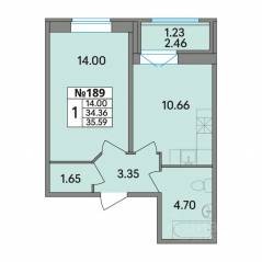 ЖК «Рождественский квартал», планировка 1-комнатной квартиры, 35.59 м²
