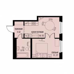 ЖК «ID Murino III», планировка 1-комнатной квартиры, 34.29 м²