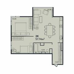 ЖК «Эдельвейс» (Выборг), планировка 2-комнатной квартиры, 57.74 м²