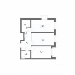 ЖК «Парусная 1», планировка 2-комнатной квартиры, 67.60 м²