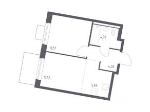 ЖК «Квартал Западный», планировка 1-комнатной квартиры, 34.59 м²