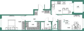 ЖК «Страна.Парковая», планировка 2-комнатной квартиры, 70.45 м²