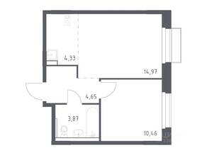 ЖК «Новое Внуково», планировка 1-комнатной квартиры, 38.28 м²
