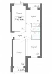 МЖК «Новое Замитино», планировка 3-комнатной квартиры, 64.70 м²