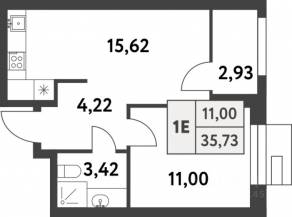 ЖК «Smart Garden», планировка 1-комнатной квартиры, 35.70 м²