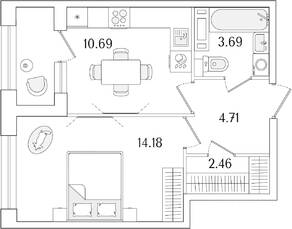 ЖК «Аурум», планировка 1-комнатной квартиры, 37.23 м²