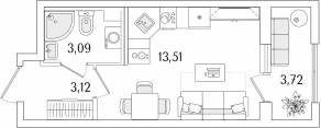 ЖК «Гранат», планировка студии, 21.58 м²