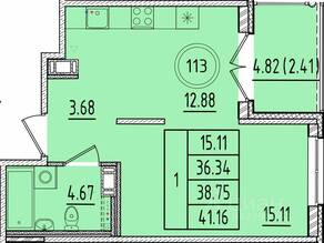 МЖК «Образцовый квартал 17», планировка 1-комнатной квартиры, 36.34 м²
