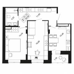 ЖК «Времена года», планировка 2-комнатной квартиры, 58.89 м²