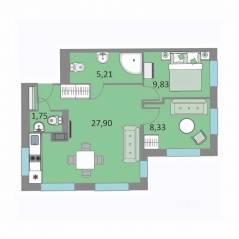 Апарт-комплекс «Начало», планировка 2-комнатной квартиры, 52.40 м²