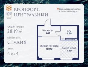 МЖК «Кронфорт. Центральный», планировка студии, 28.19 м²