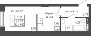ЖК «Зеленый Оазис-Город», планировка студии, 24.93 м²