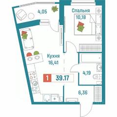 ЖК «Графика», планировка 1-комнатной квартиры, 39.17 м²
