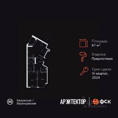 ЖК «Архитектор», планировка 3-комнатной квартиры, 87.60 м²