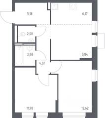 ЖК «Богдановский Лес», планировка 2-комнатной квартиры, 55.46 м²