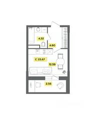 ЖК «Радость», планировка 1-комнатной квартиры, 23.87 м²