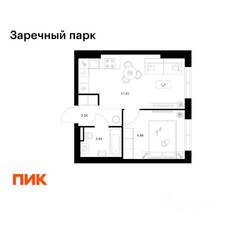ЖК «Заречный парк», планировка 1-комнатной квартиры, 34.47 м²