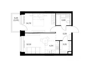ЖК «Nova», планировка 1-комнатной квартиры, 44.62 м²