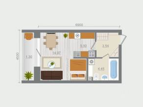 ЖК «Эко-квартал Гармония», планировка 1-комнатной квартиры, 29.26 м²