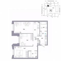 ЖК «Страна.Озерная», планировка 3-комнатной квартиры, 67.30 м²