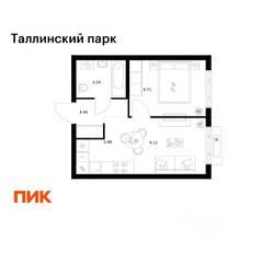 ЖК «Таллинский парк», планировка 1-комнатной квартиры, 32.61 м²