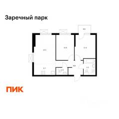 ЖК «Заречный парк», планировка 2-комнатной квартиры, 54.60 м²