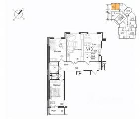 ЖК «Школьный» (Наро-Фоминск), планировка 3-комнатной квартиры, 89.30 м²