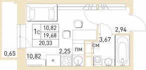ЖК «Столичный», планировка студии, 20.20 м²