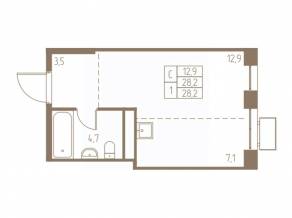 ЖК «Фабрикант», планировка студии, 28.20 м²