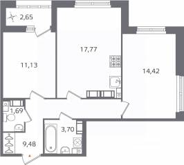 ЖК «Б15», планировка 2-комнатной квартиры, 59.52 м²