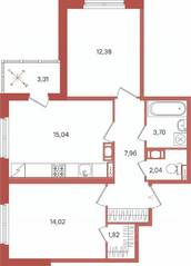ЖК «Патио», планировка 2-комнатной квартиры, 58.62 м²