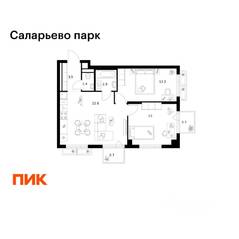 ЖК «Саларьево парк», планировка 2-комнатной квартиры, 58.00 м²