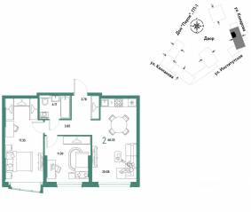 ЖК «Страна.Парковая», планировка 2-комнатной квартиры, 60.53 м²